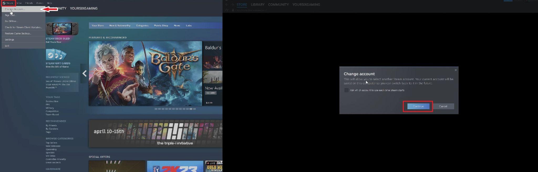 change steam account