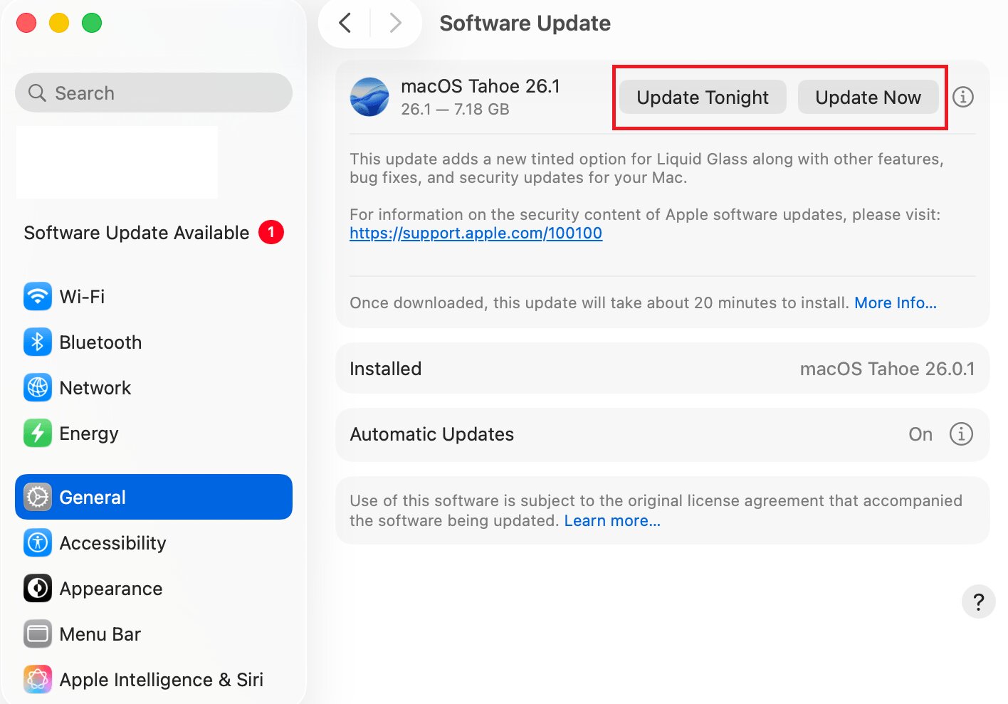 update now or tonight