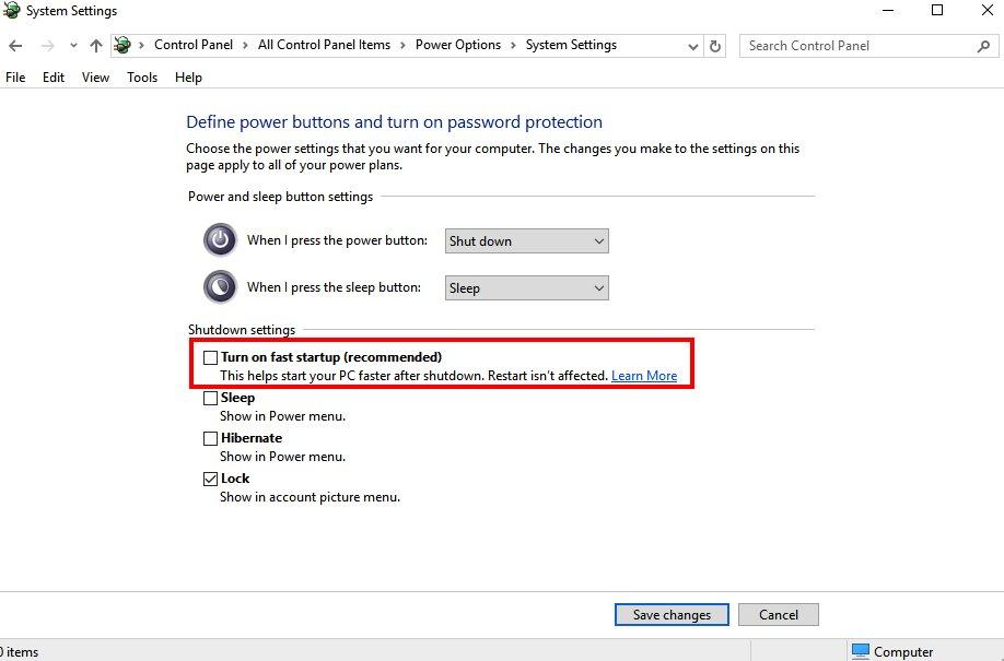 turn on fast startup