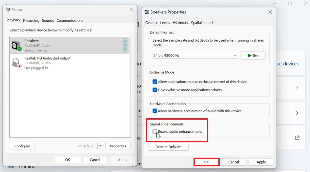 disable audio enhancements