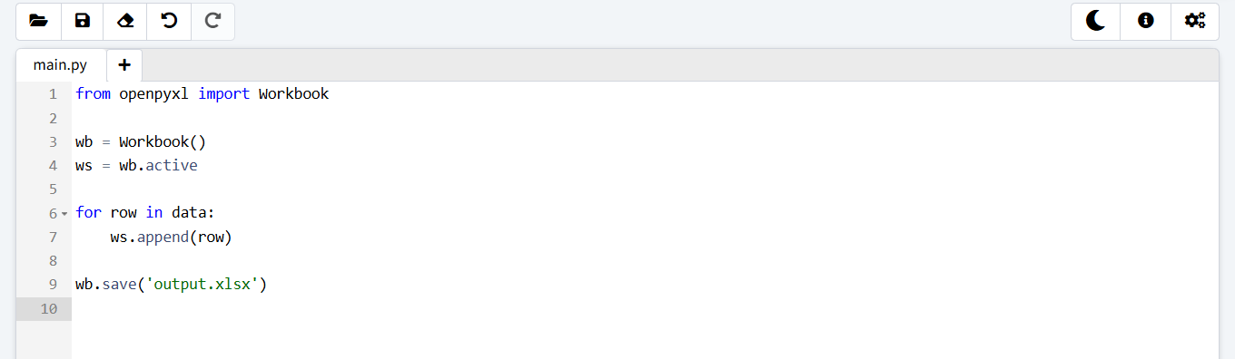 write the data to xlsx