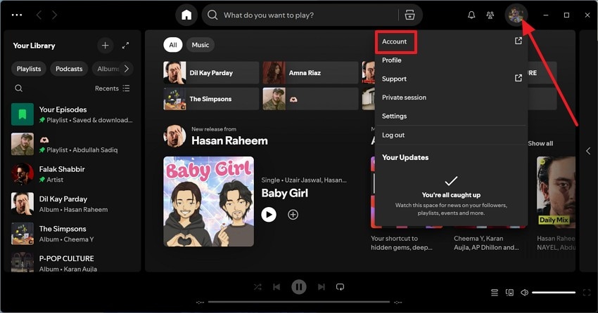 access the account option in settings