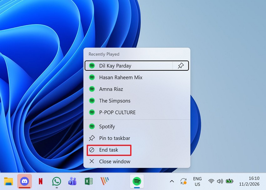 pick the end task option