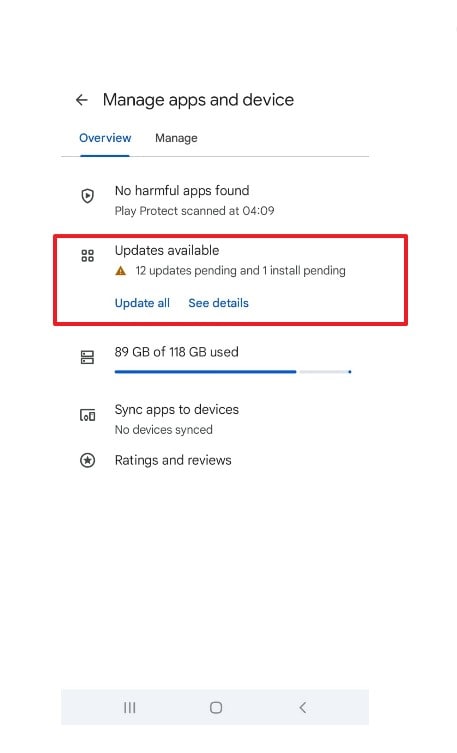 check for updates in playstore