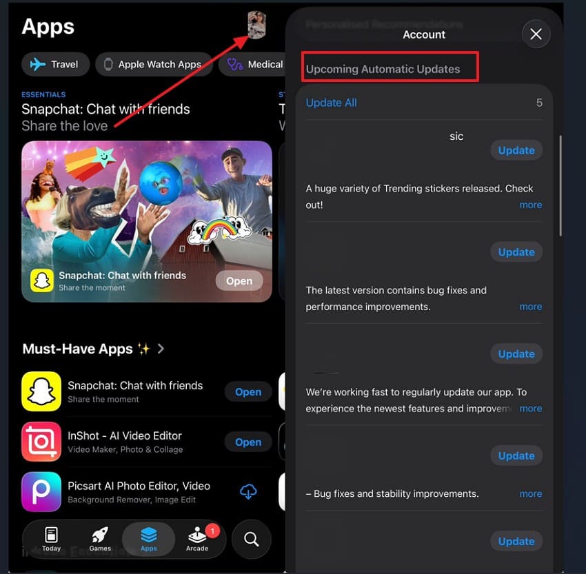 available updates in app store