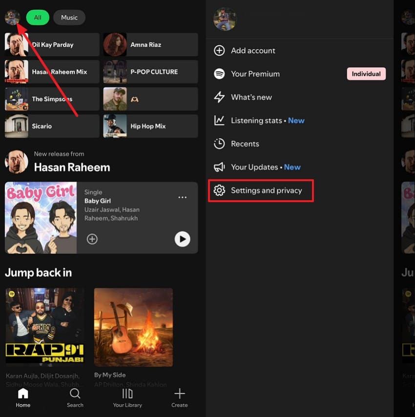 choose settings and privacy option