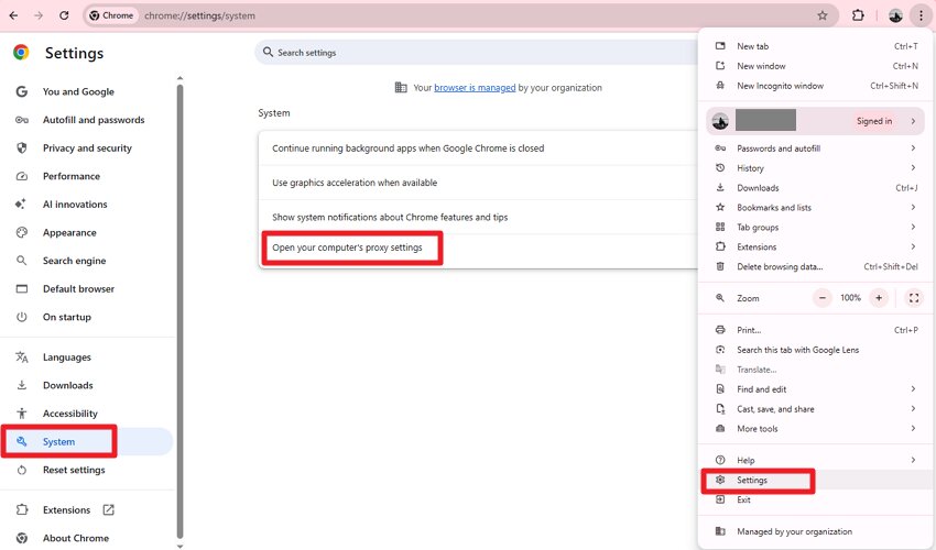 open computer proxy settings chrome