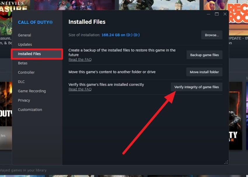 choose verify integrity of files