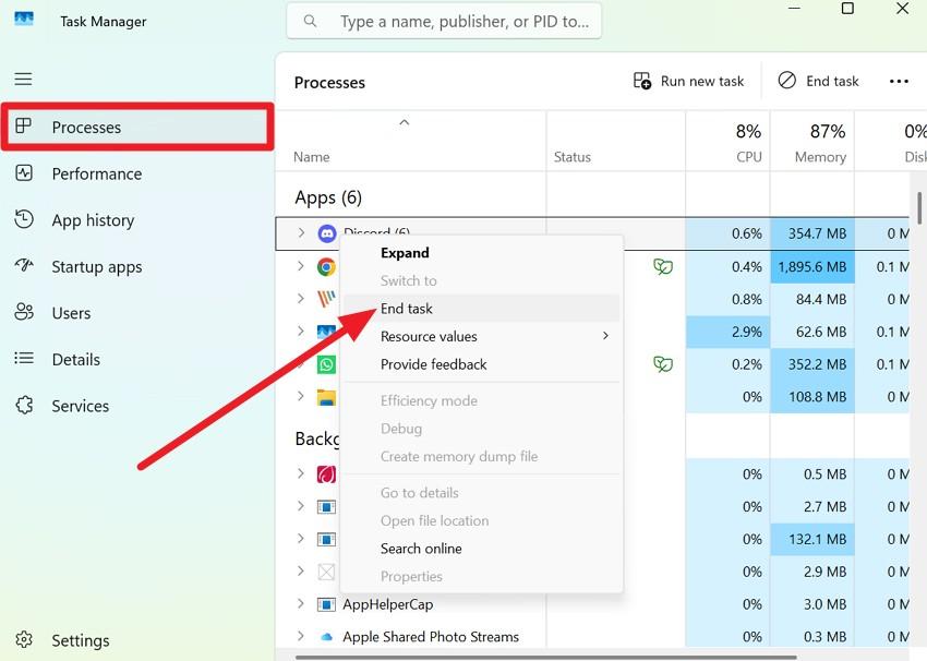 choose to end the task