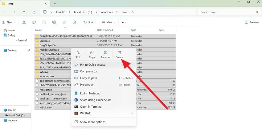 press the delete icon