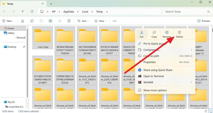 choose to delete temp folders