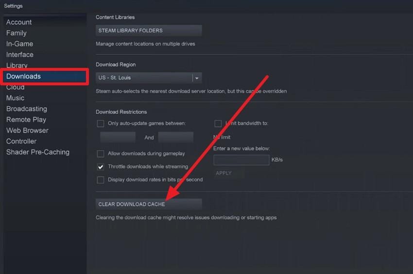 go to clear download cache