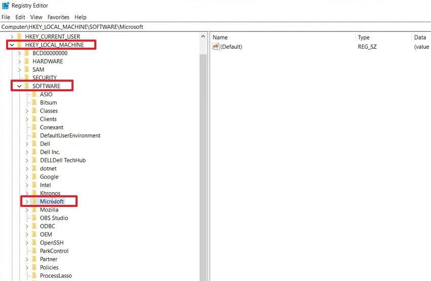 select the desired options in registry editor