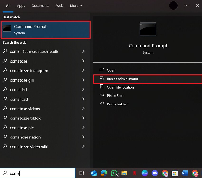 open cmd as administrator