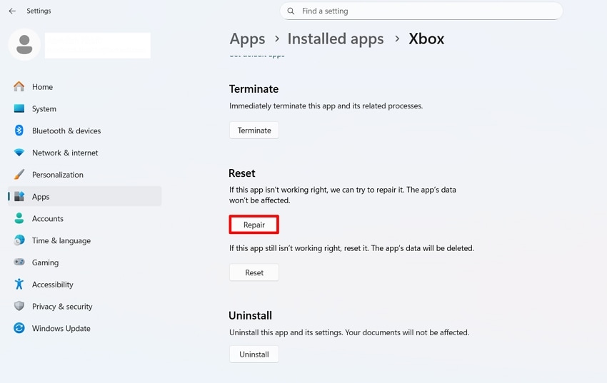repair the xbox game bar
