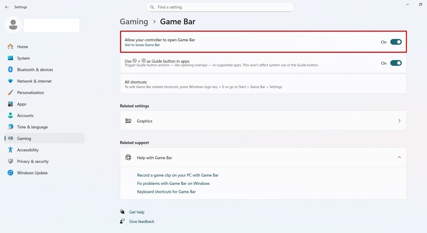 enable game bar option settings