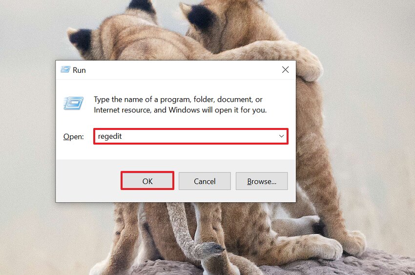 enter the regedit commend here