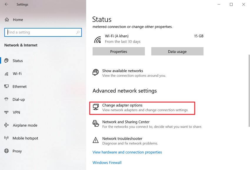 click on change adapter option
