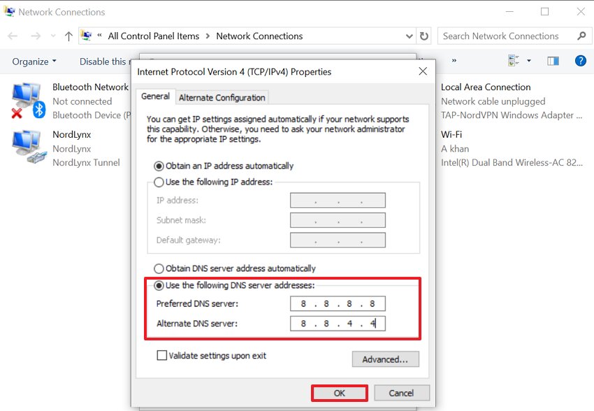 enter the dns for google