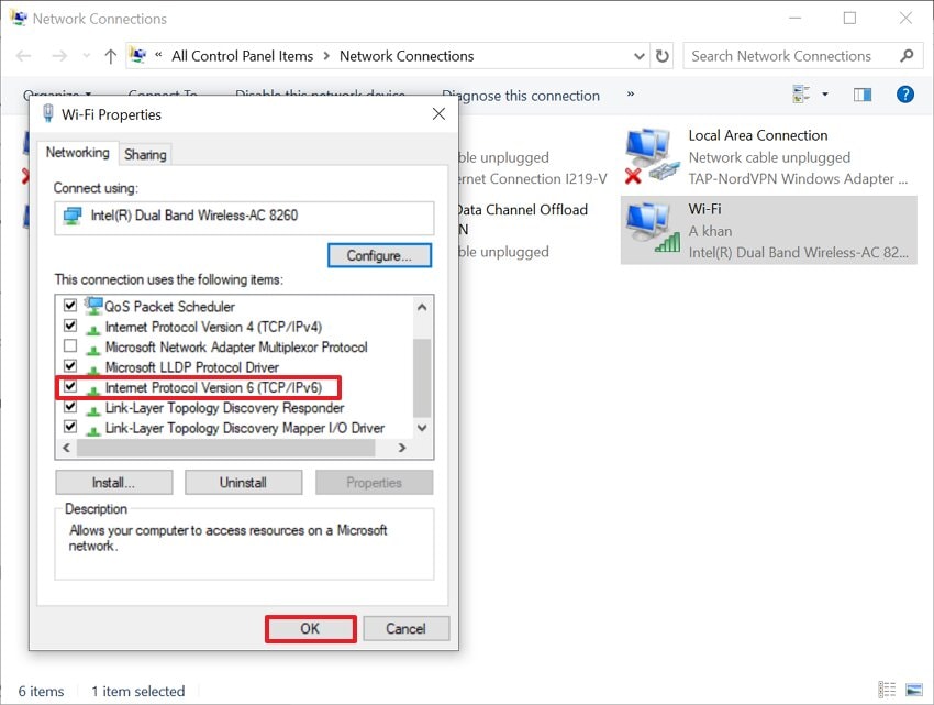 disbale the internet poptocol version