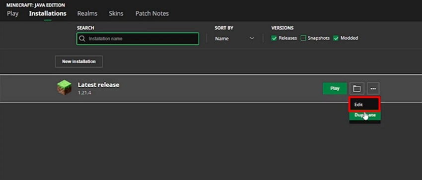 hit the edit option in pop-up