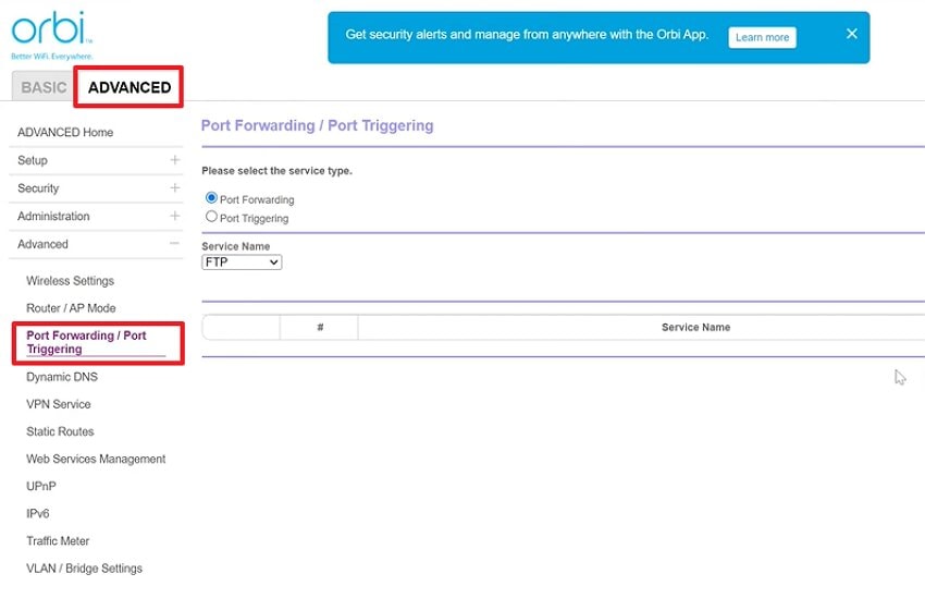 choose port forwarding or port triggering option