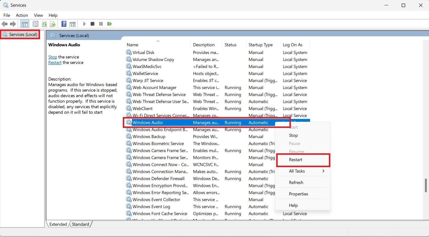 restart windows audio