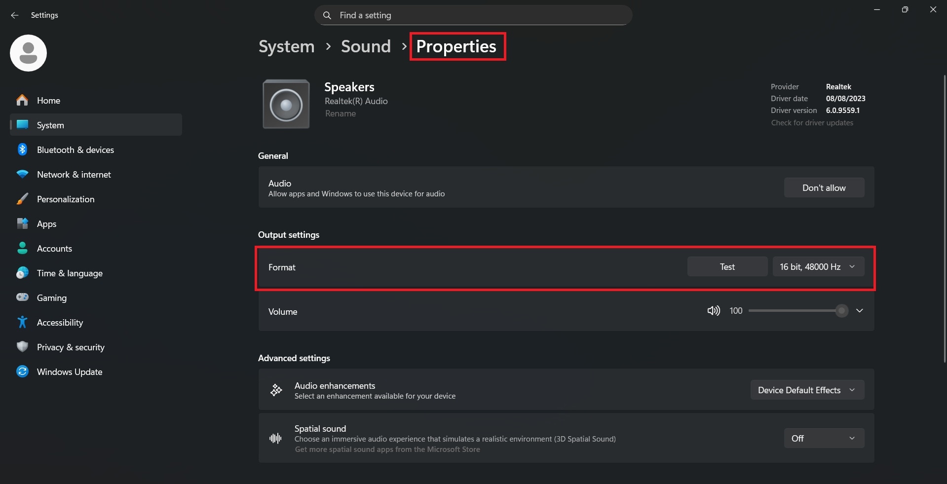 adjust output settings