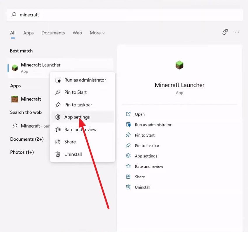 press app settings option