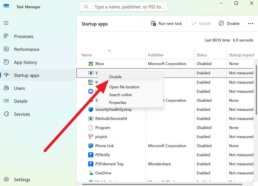 disable the startup apps