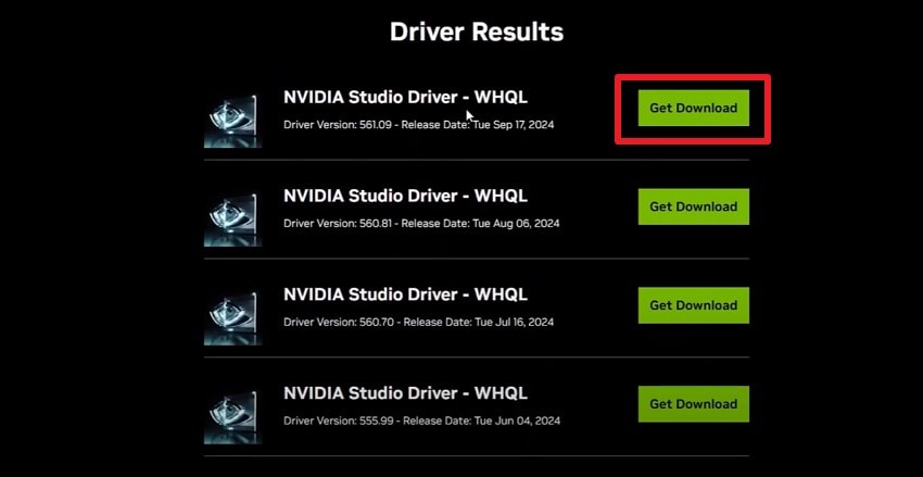 pick get download on nvidia site