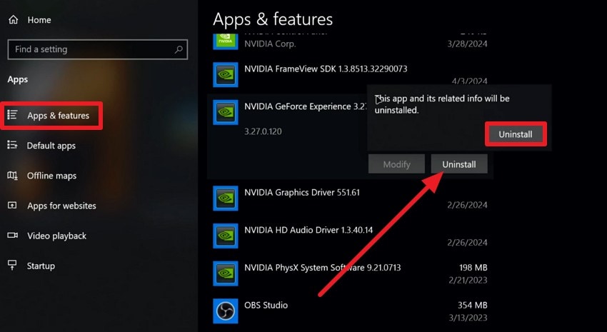 choose to uninstall nvidia app
