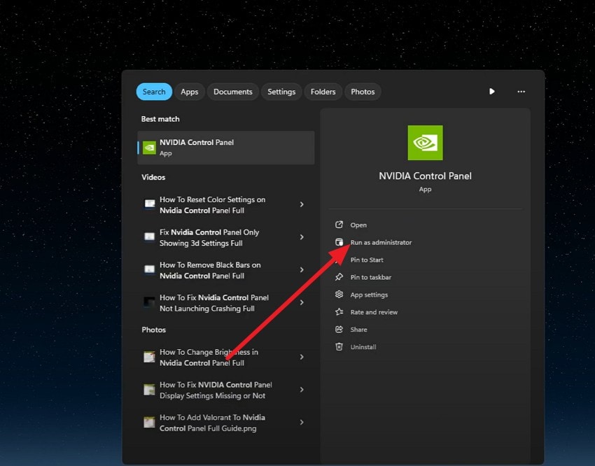 choose to run nvidia as administrator