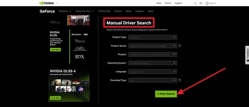 search for the nvidia drivers