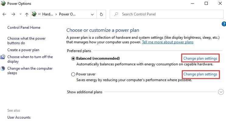 change plan settings