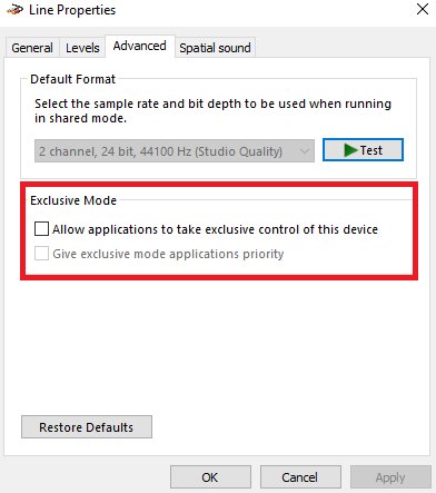 disable audio exclusive mode