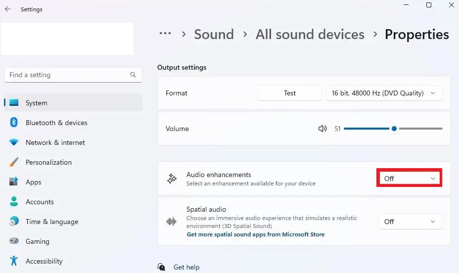 turn audio enhancements off