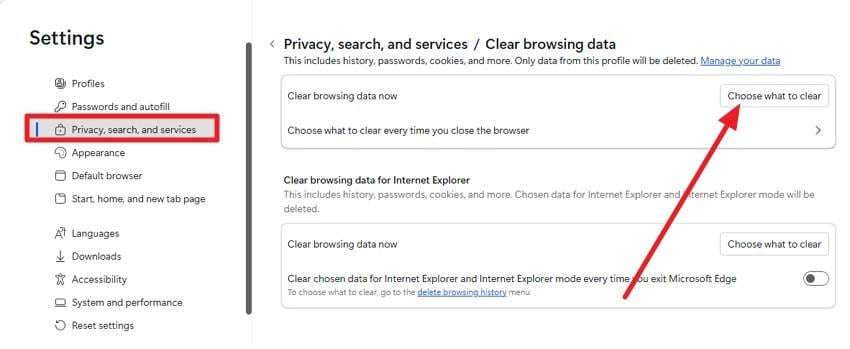 choose what to clear
