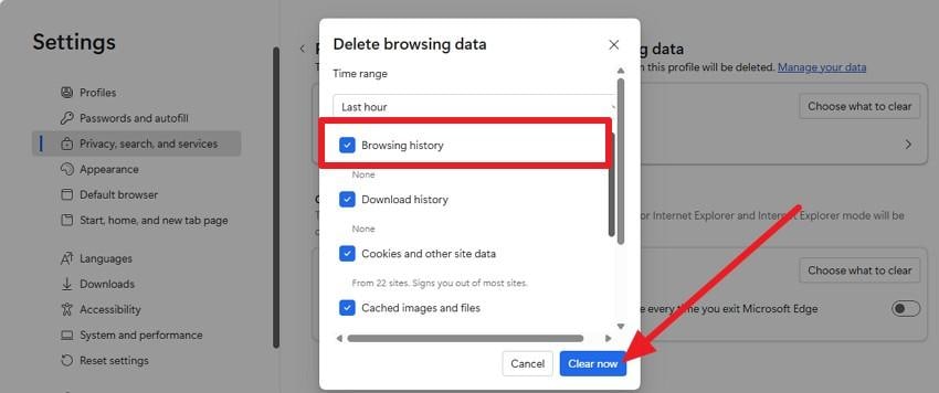tap the clear now button