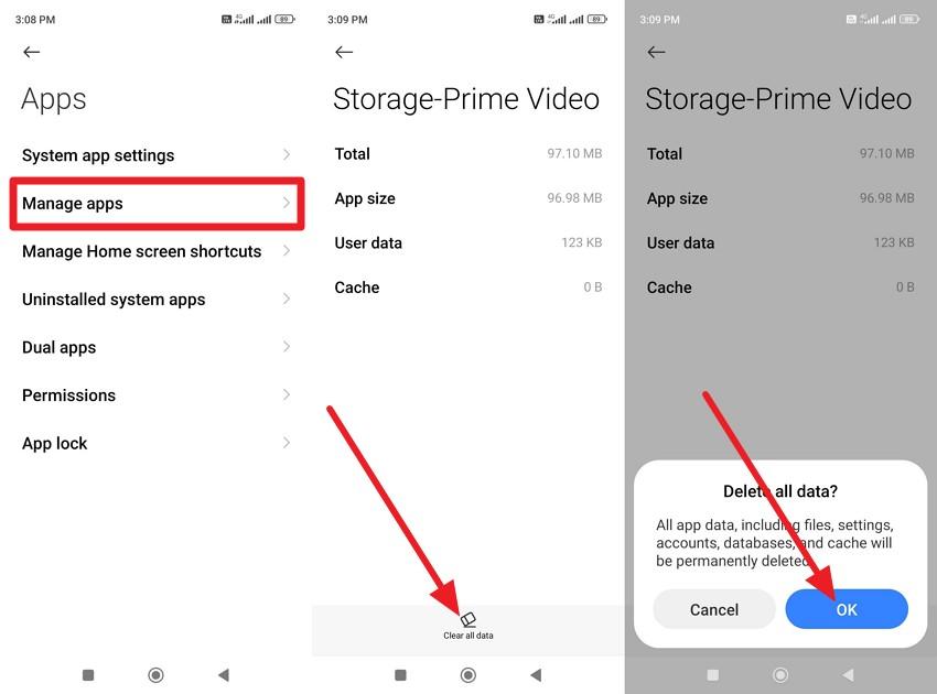 pick ok to clear cache