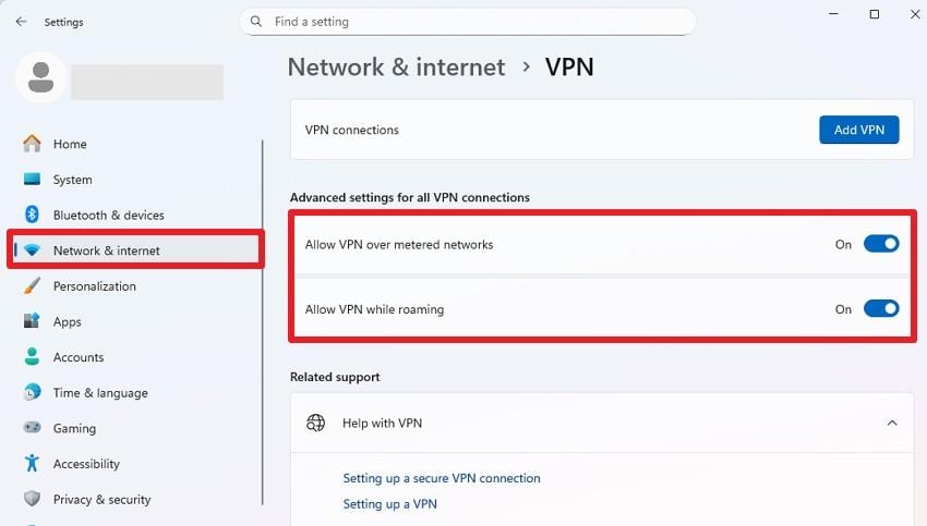 disable the given vpn settings
