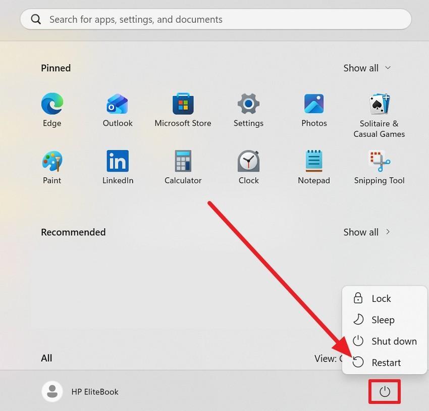 press power and restart option