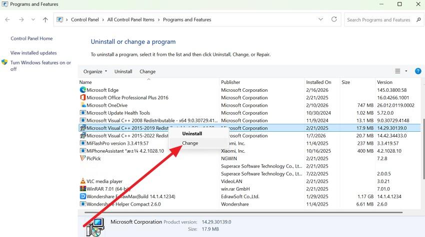 choose the change option