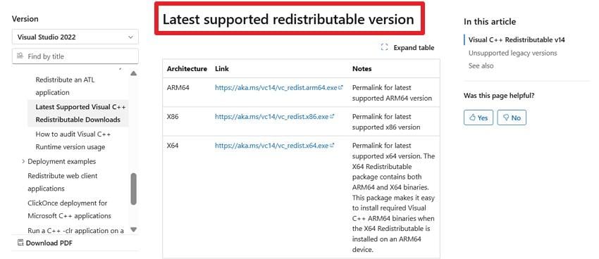 see the latest redistributable version