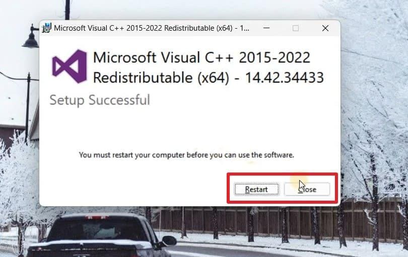 choose to restart or close