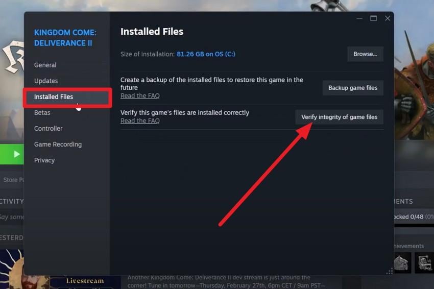 verify the game files integrity