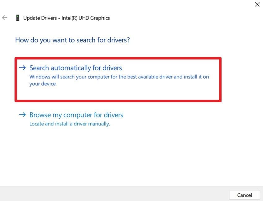 search for the drivers automatically
