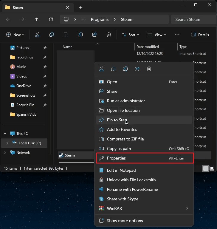 access steam properties