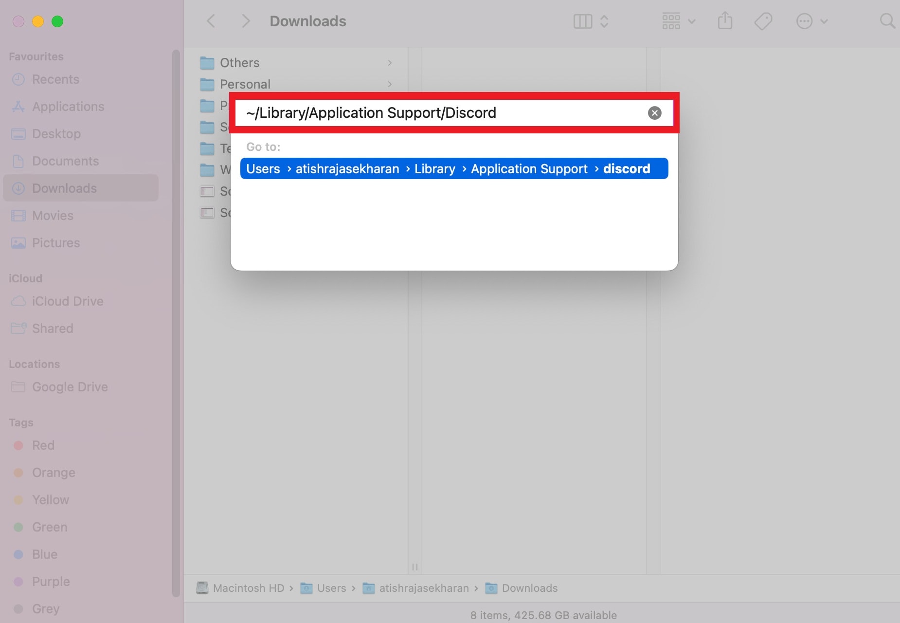 type ~/library/application support/discord