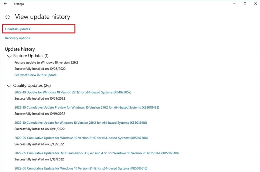 remove recent windows update